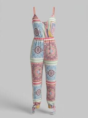 ChicMe Print Jumpsuit w/ Ankle Tie S Boho Rainbow Core Pastel Playful Prints